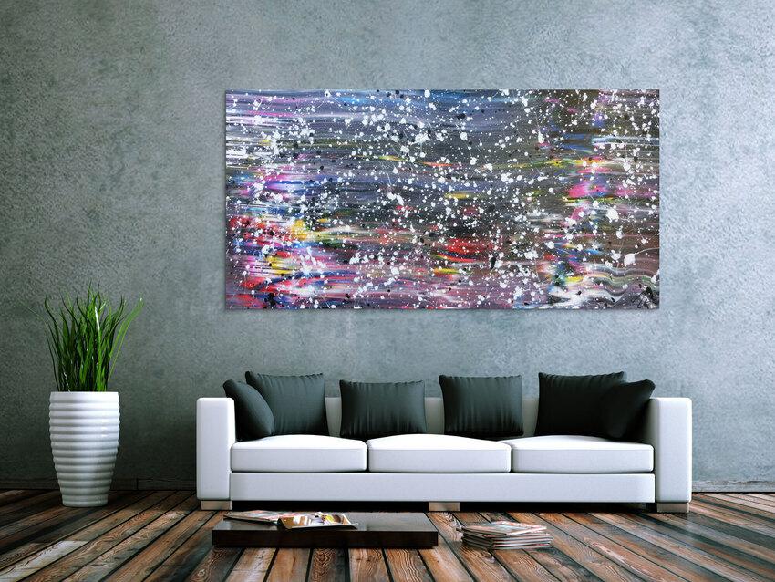 Buntes abstraktes Acrylbild in Spachteltechnik und weißen Flecken sehr modern