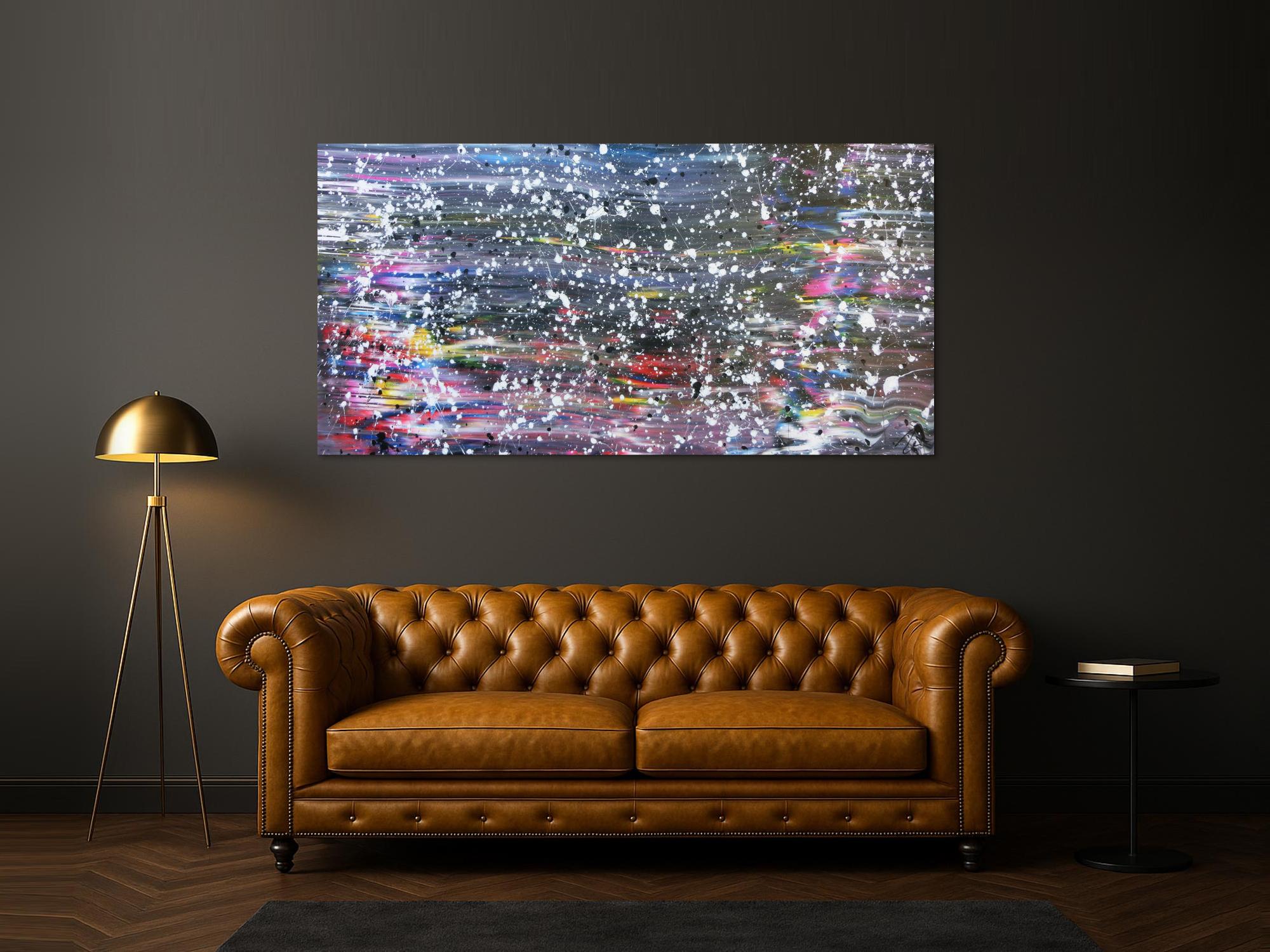 Buntes abstraktes Acrylbild in Spachteltechnik und weißen Flecken sehr modern