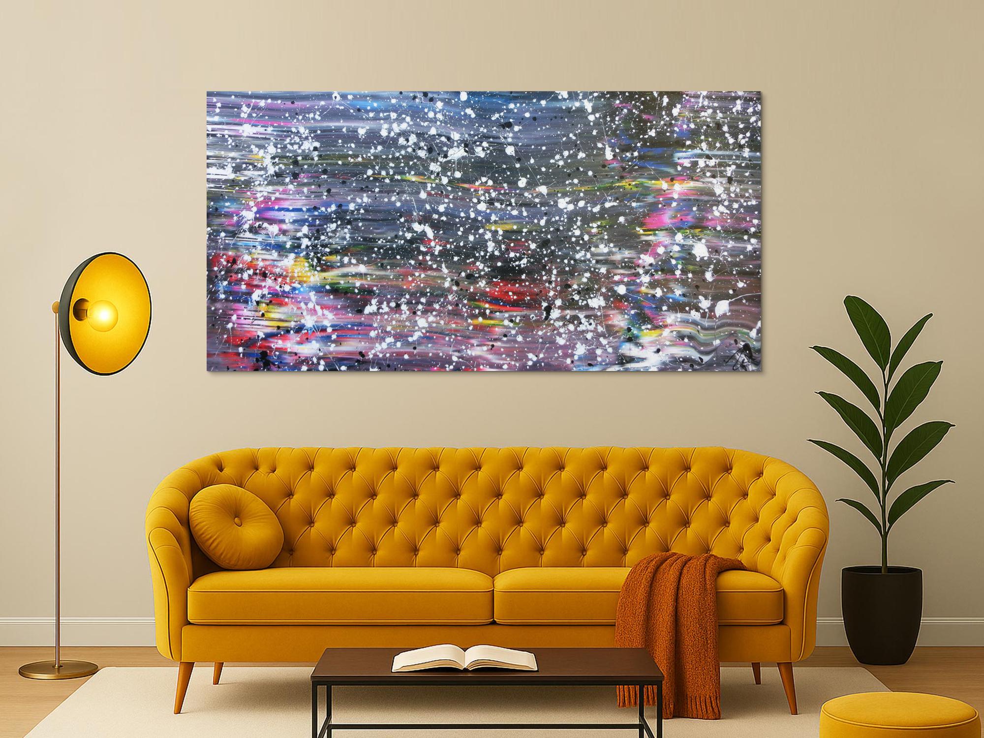 Buntes abstraktes Acrylbild in Spachteltechnik und weißen Flecken sehr modern