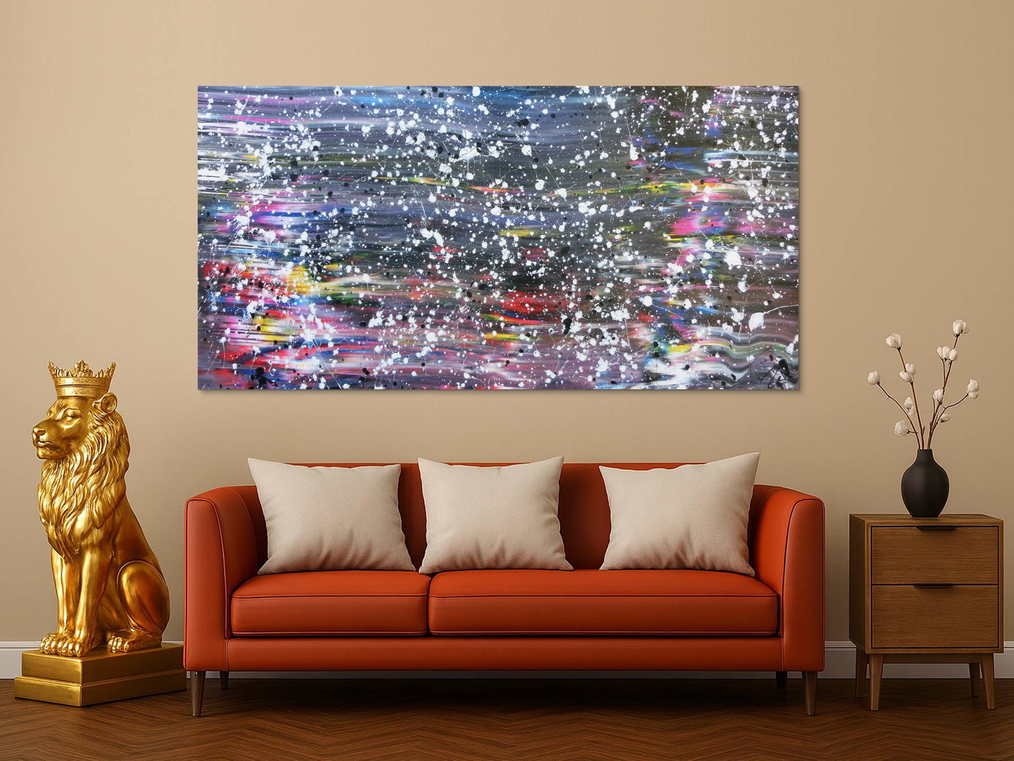 Buntes abstraktes Acrylbild in Spachteltechnik und weißen Flecken sehr modern