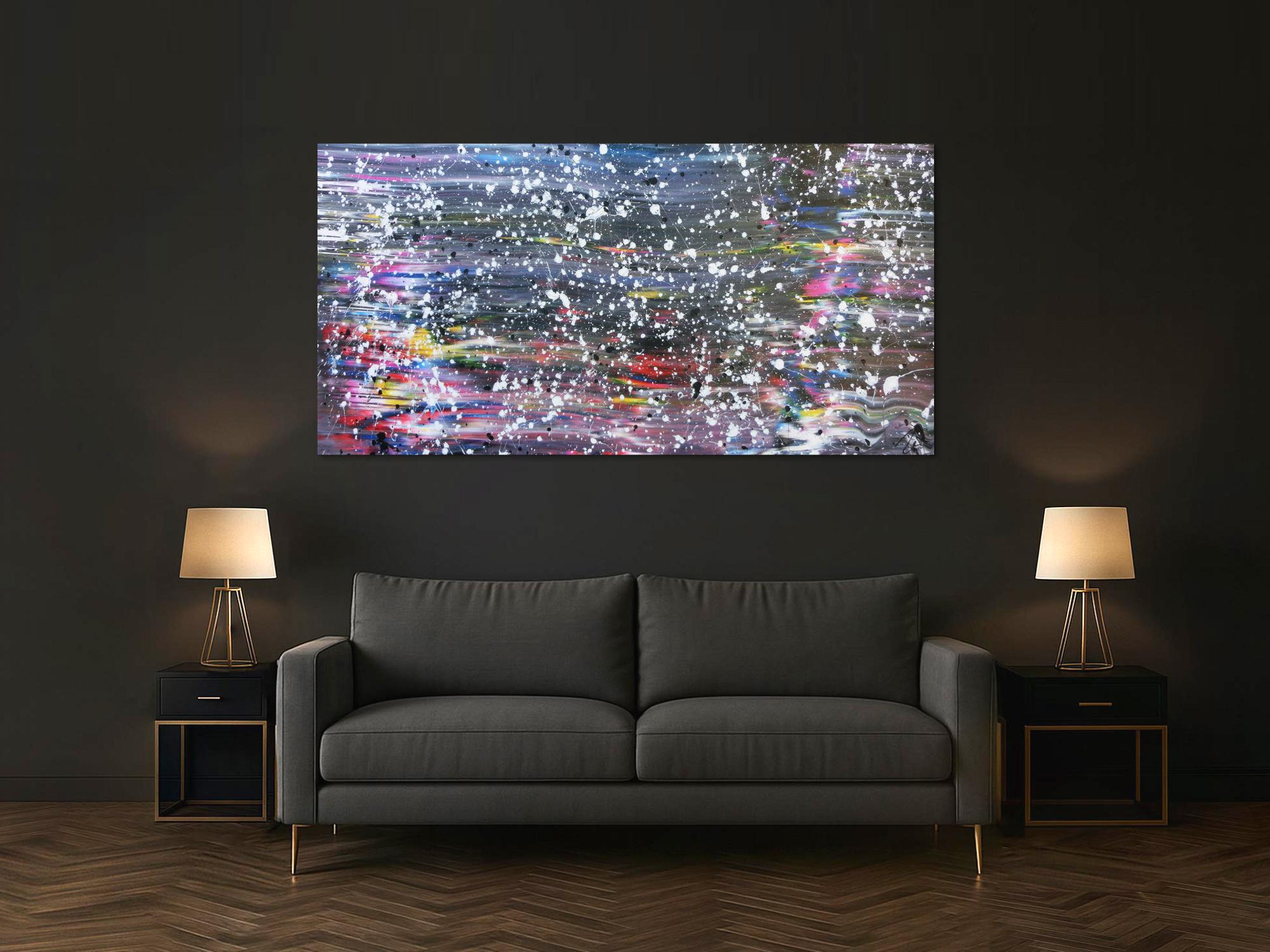 Buntes abstraktes Acrylbild in Spachteltechnik und weißen Flecken sehr modern