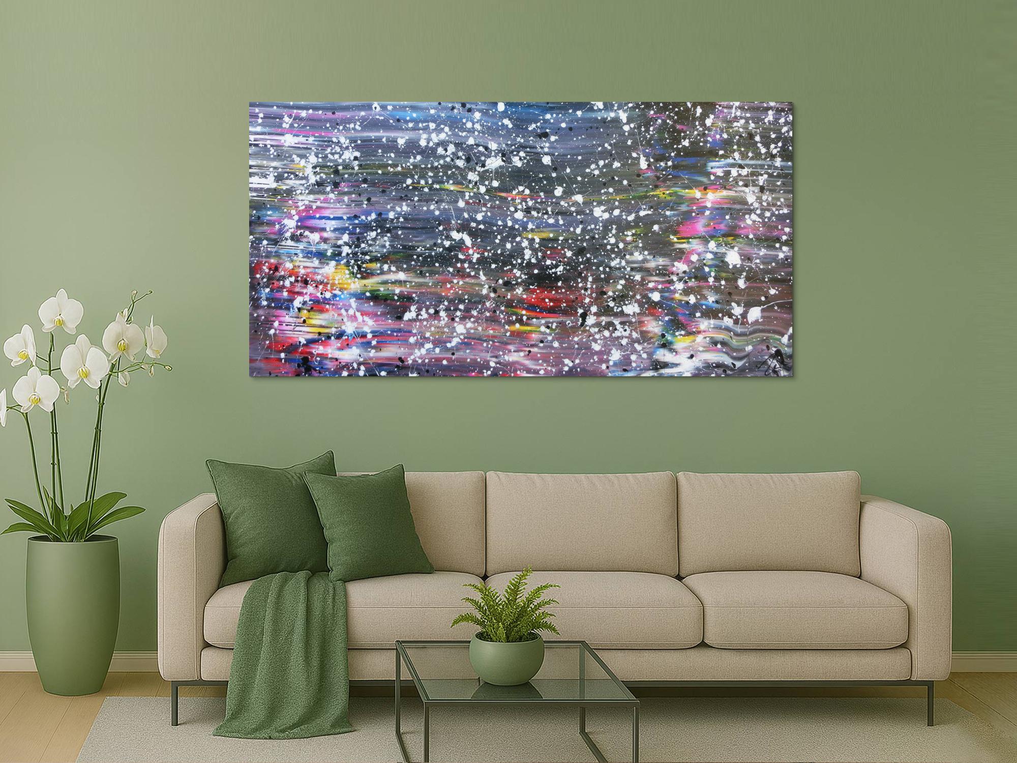 Buntes abstraktes Acrylbild in Spachteltechnik und weißen Flecken sehr modern