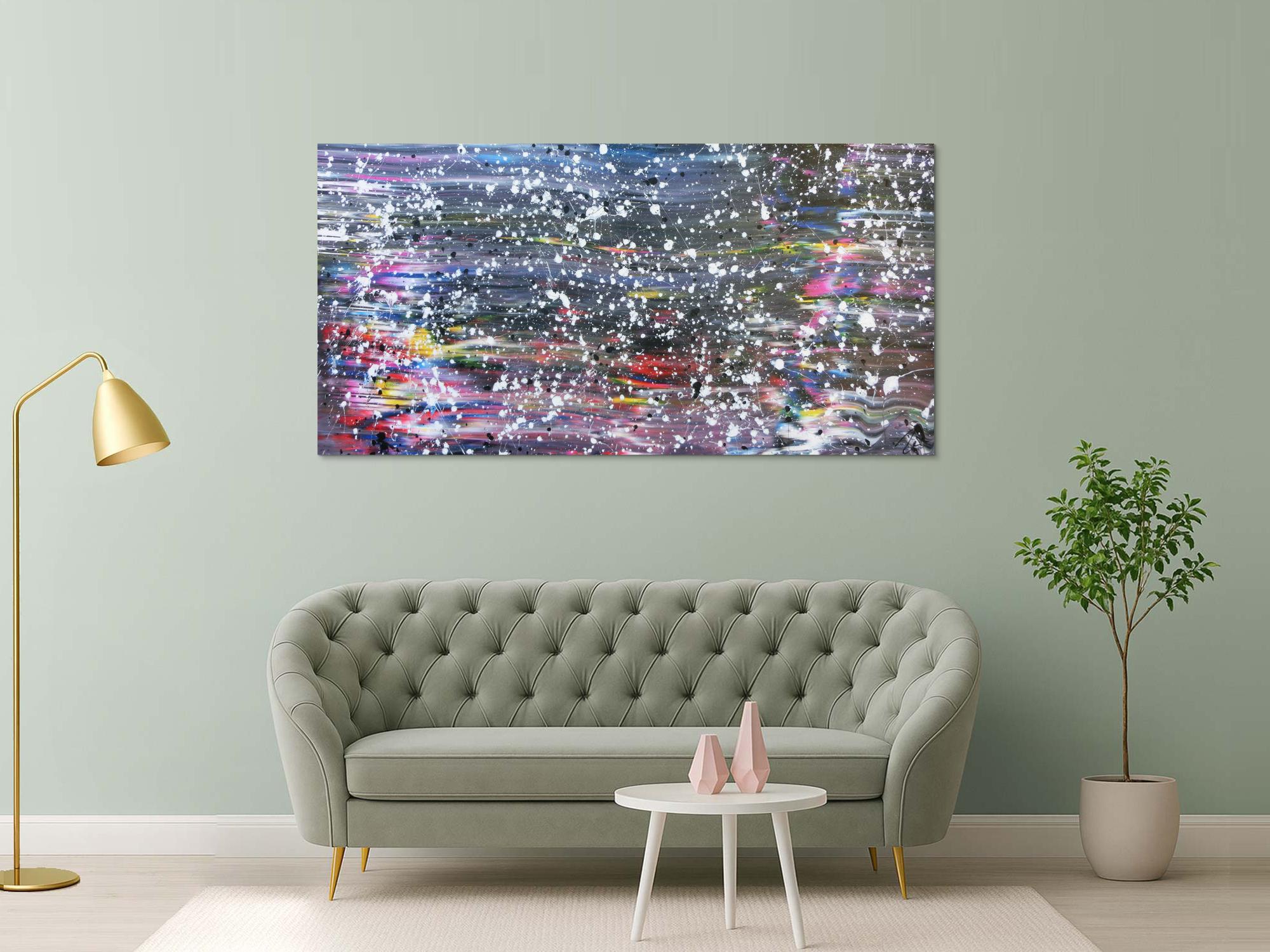 Buntes abstraktes Acrylbild in Spachteltechnik und weißen Flecken sehr modern