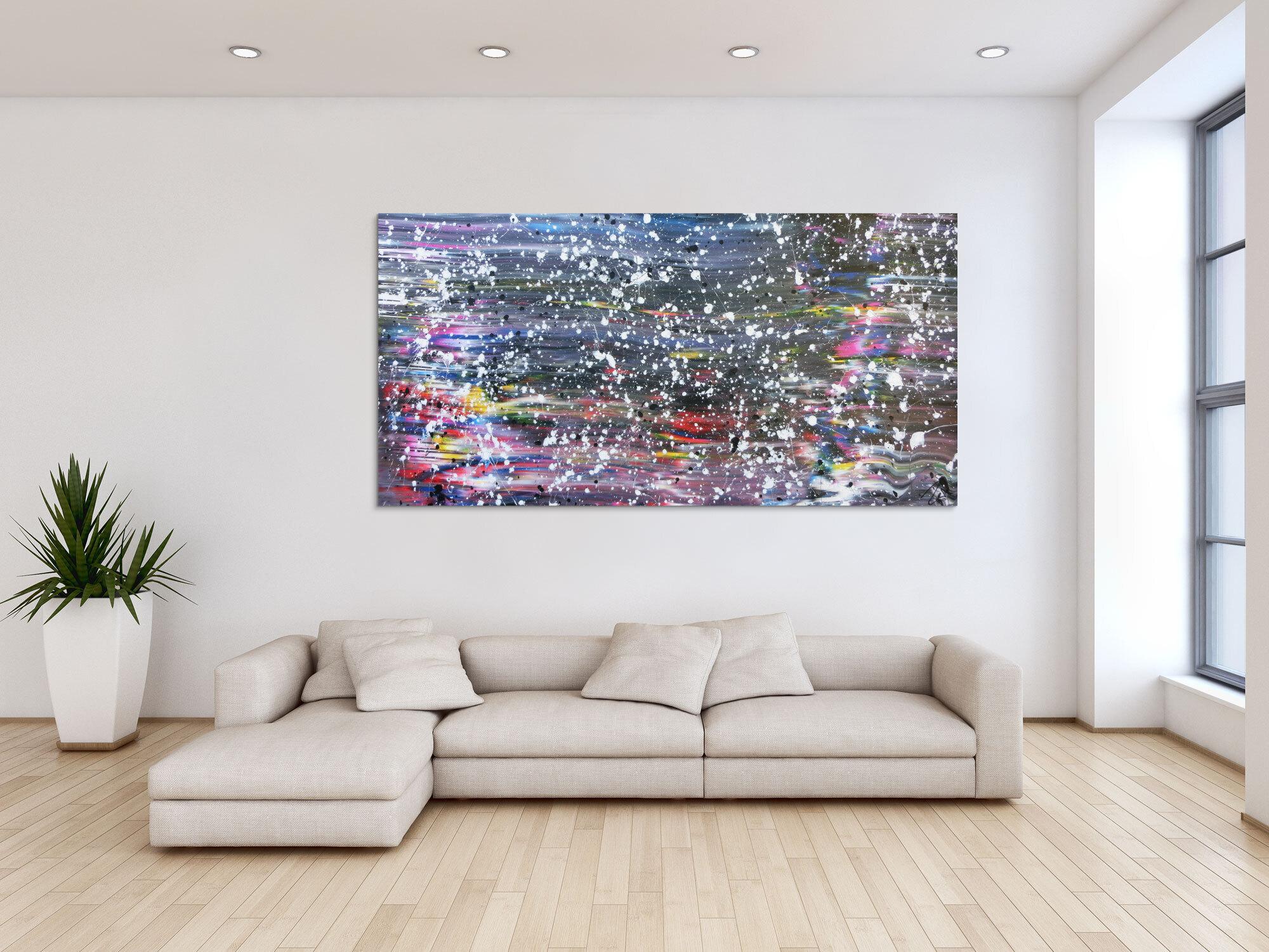 Buntes abstraktes Acrylbild in Spachteltechnik und weißen Flecken sehr modern