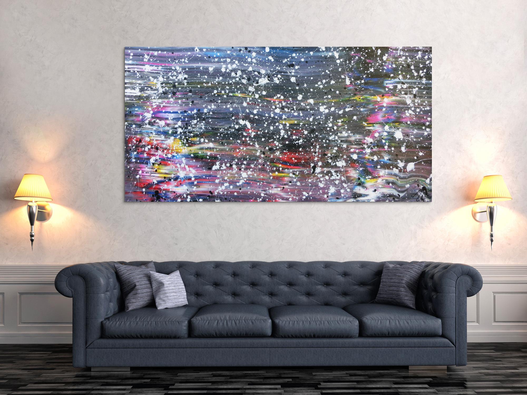 Buntes abstraktes Acrylbild in Spachteltechnik und weißen Flecken sehr modern