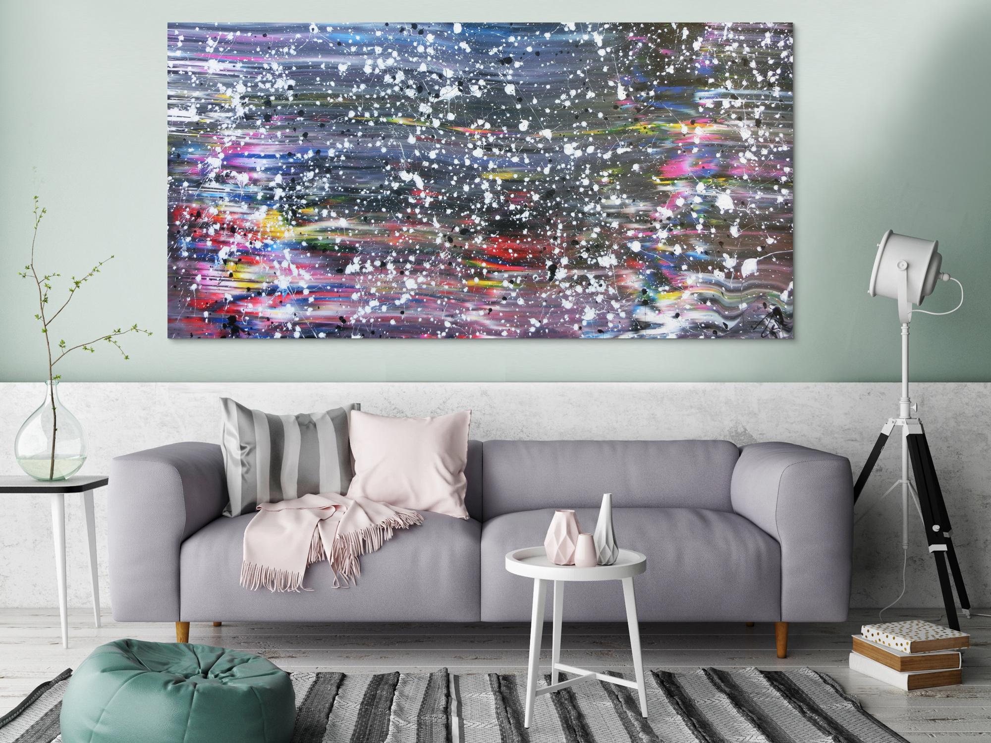 Buntes abstraktes Acrylbild in Spachteltechnik und weißen Flecken sehr modern