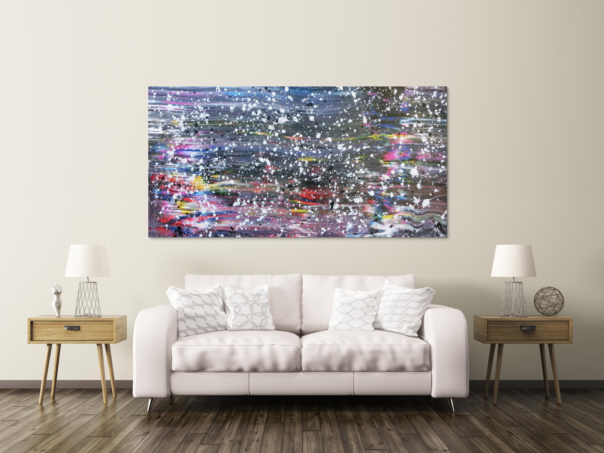 Buntes abstraktes Acrylbild in Spachteltechnik und weißen Flecken sehr modern