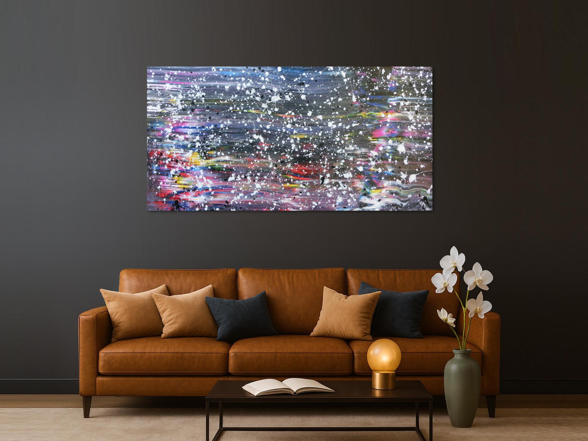 Buntes abstraktes Acrylbild in Spachteltechnik und weißen Flecken sehr modern