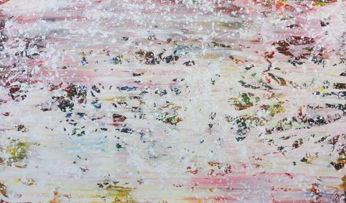 Abstraktes Acrylbild in hellen Pastellfarben und Spackteltechnik