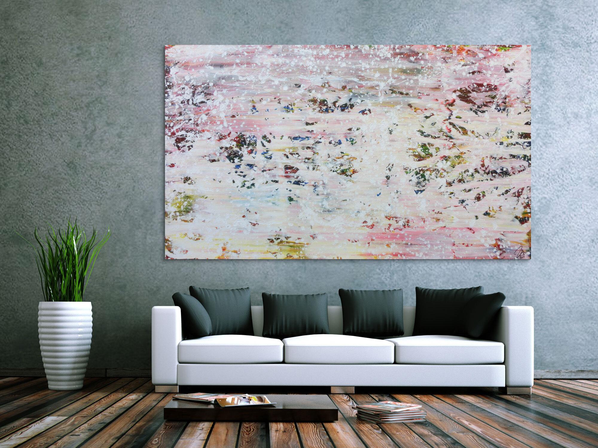 Abstraktes Acrylbild in hellen Pastellfarben und Spackteltechnik
