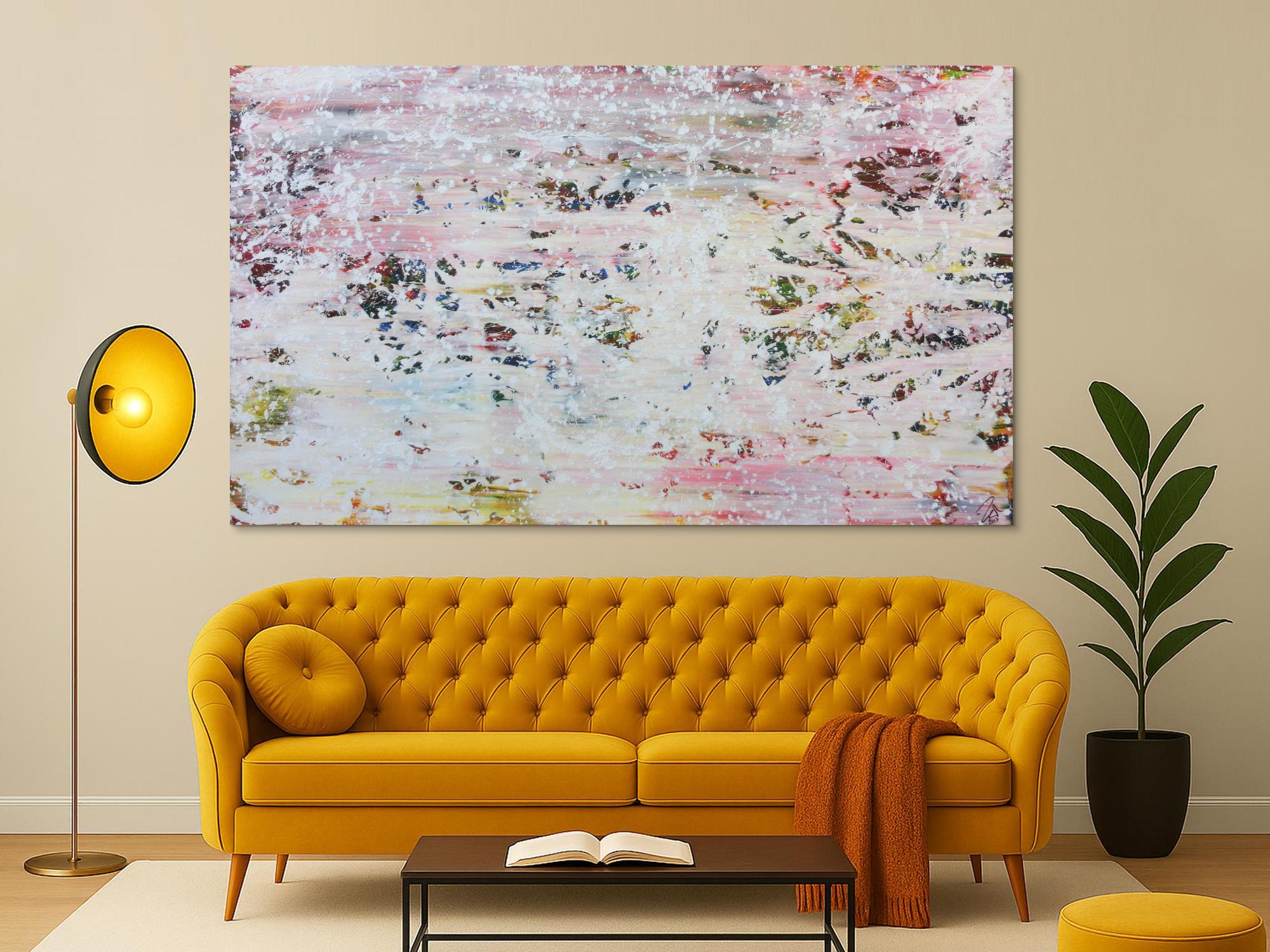 Abstraktes Acrylbild in hellen Pastellfarben und Spackteltechnik