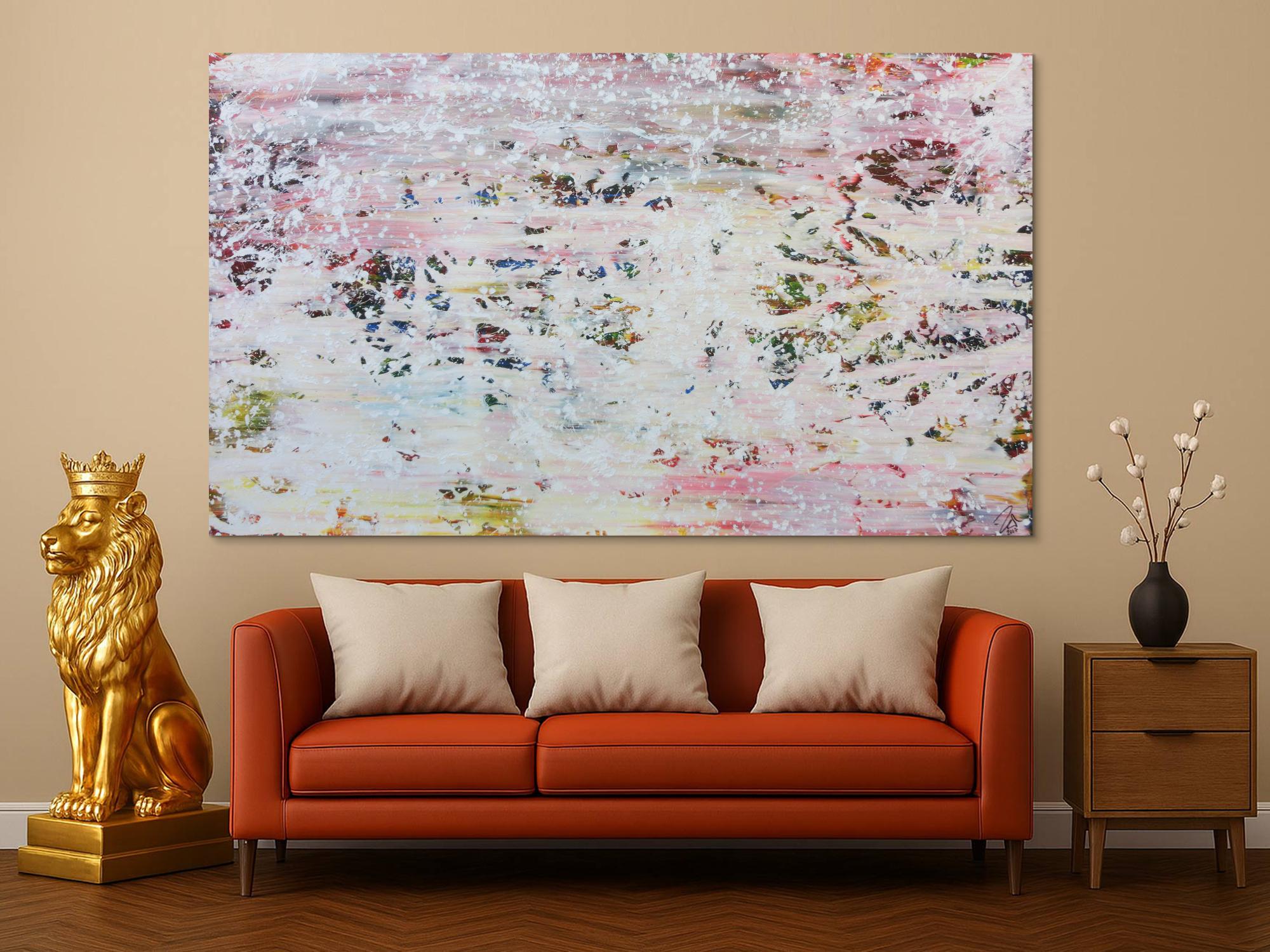 Abstraktes Acrylbild in hellen Pastellfarben und Spackteltechnik