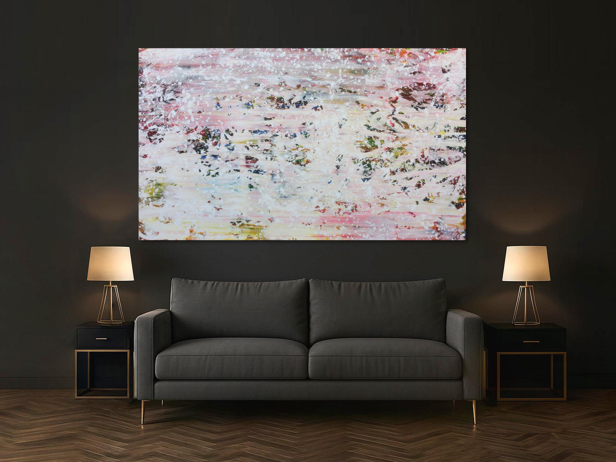 Abstraktes Acrylbild in hellen Pastellfarben und Spackteltechnik