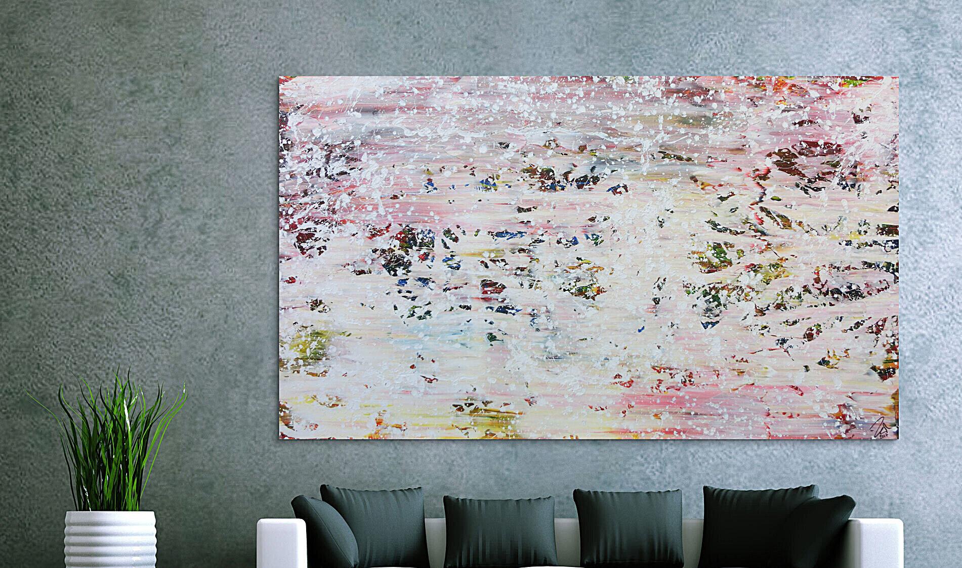 Abstraktes Acrylbild in hellen Pastellfarben und Spackteltechnik