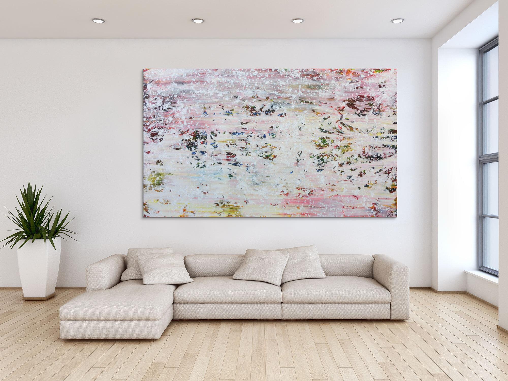 Abstraktes Acrylbild in hellen Pastellfarben und Spackteltechnik