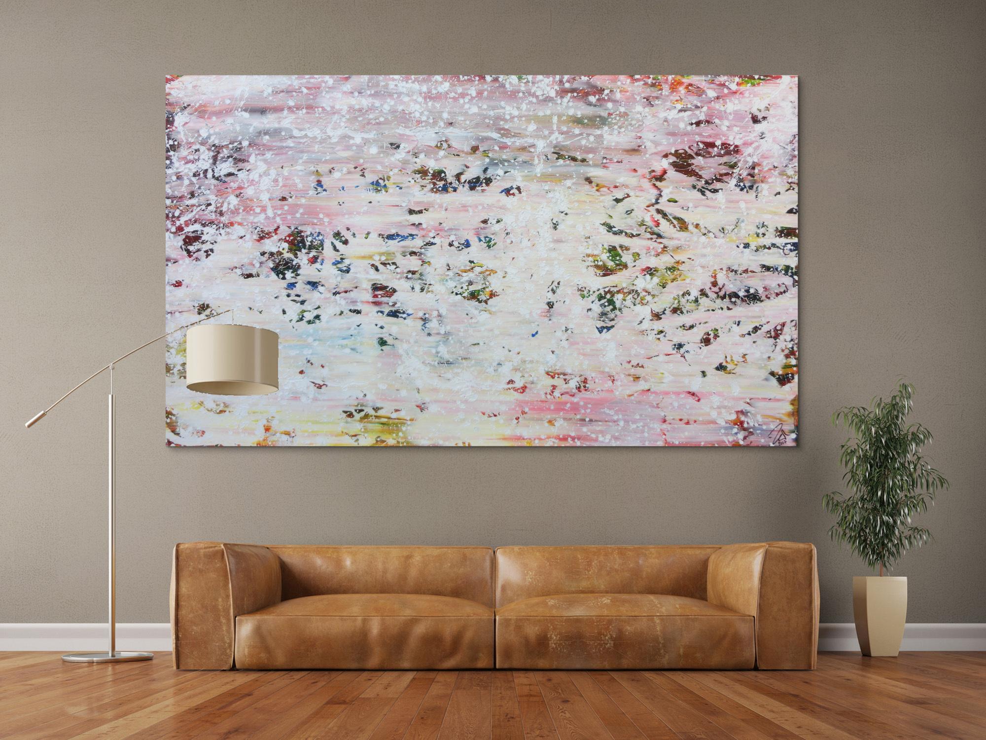 Abstraktes Acrylbild in hellen Pastellfarben und Spackteltechnik