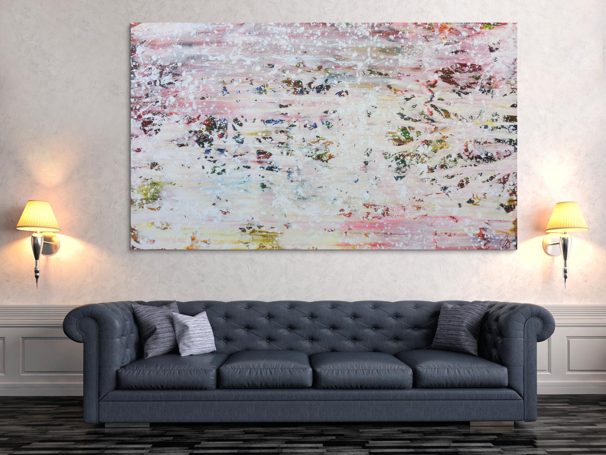 Abstraktes Acrylbild in hellen Pastellfarben und Spackteltechnik