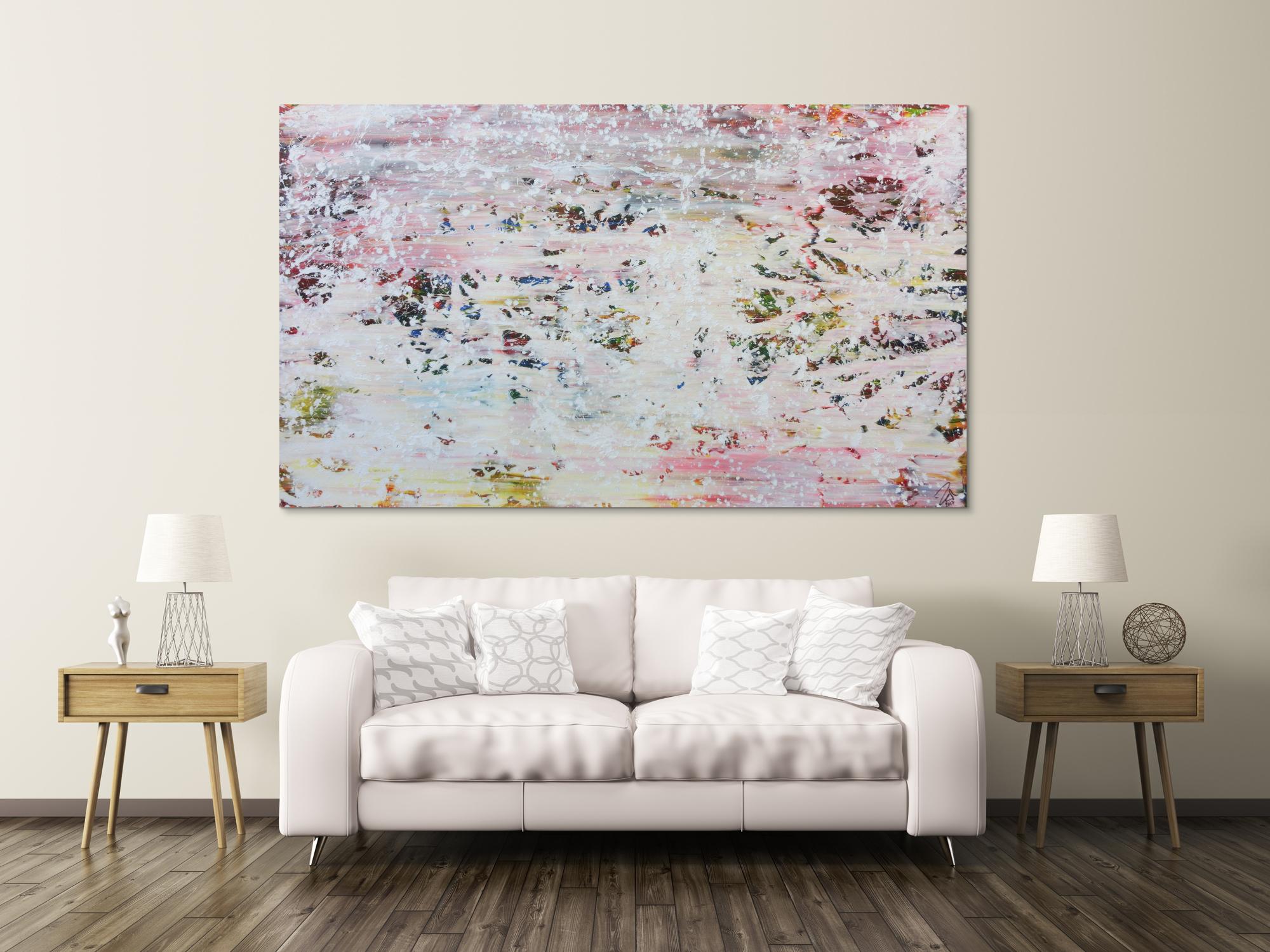 Abstraktes Acrylbild in hellen Pastellfarben und Spackteltechnik