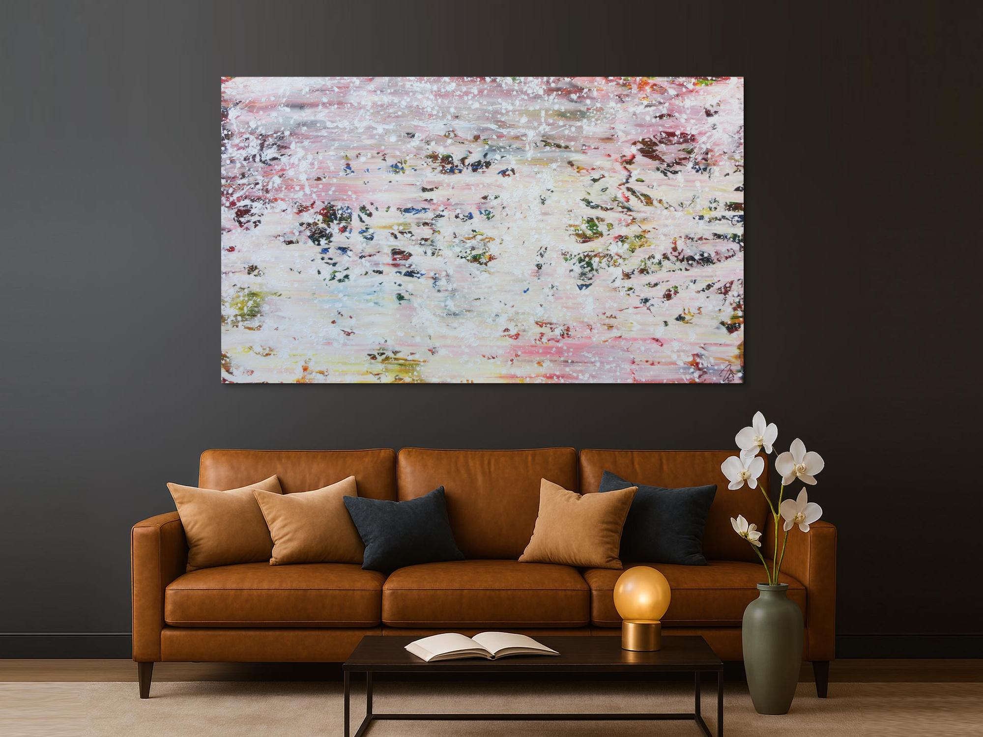 Abstraktes Acrylbild in hellen Pastellfarben und Spackteltechnik