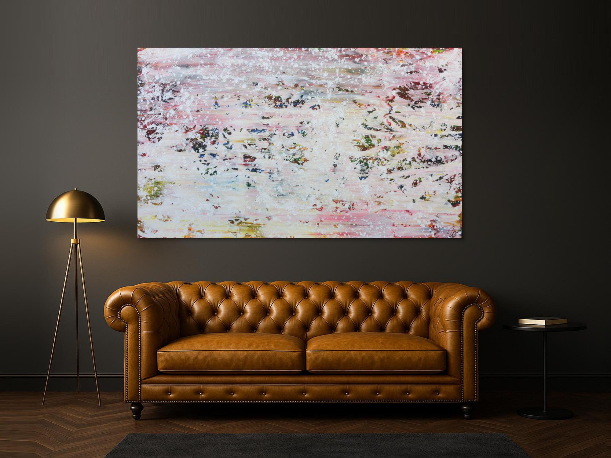 Abstraktes Acrylbild in hellen Pastellfarben und Spackteltechnik