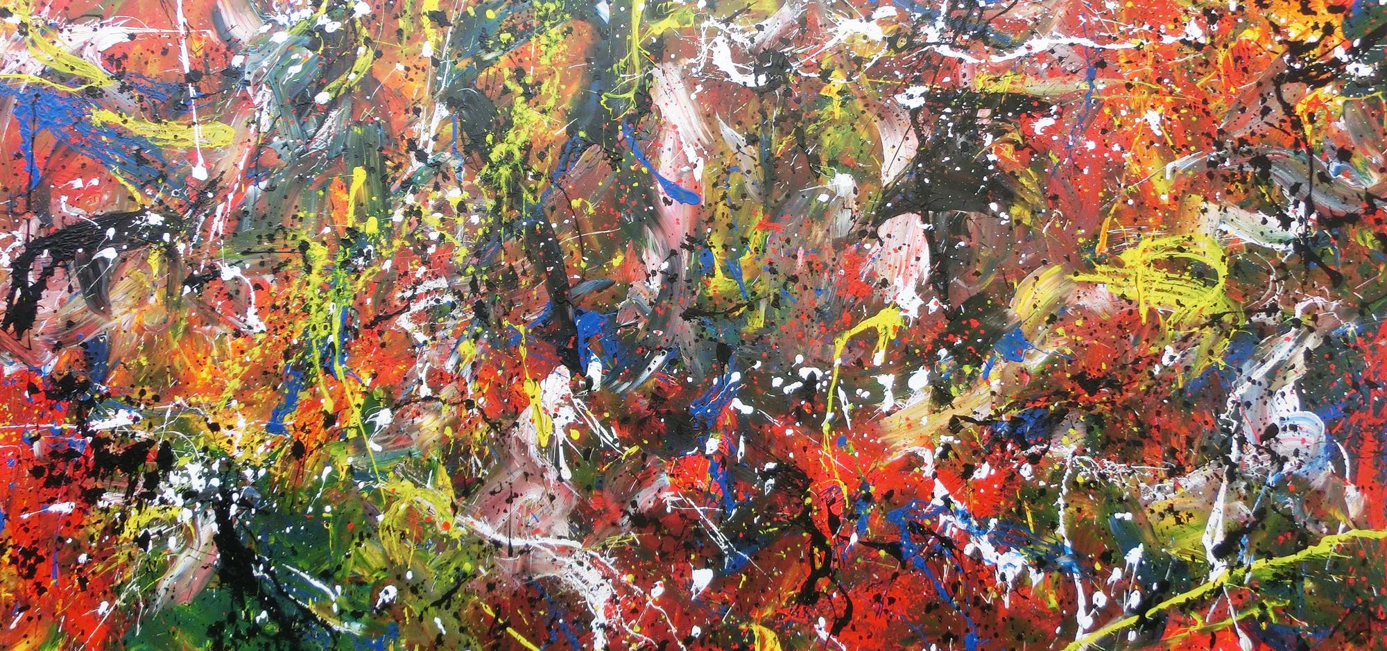 Abstraktes Acrylbild sehr bunt Actionpainting modern und viele bunte Farben