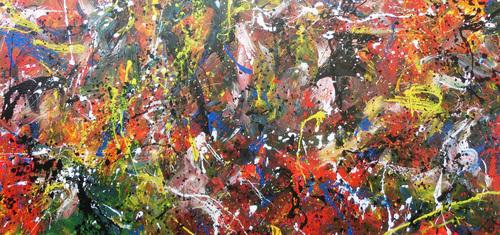 Abstraktes Acrylbild sehr bunt Actionpainting modern und viele bunte Farben