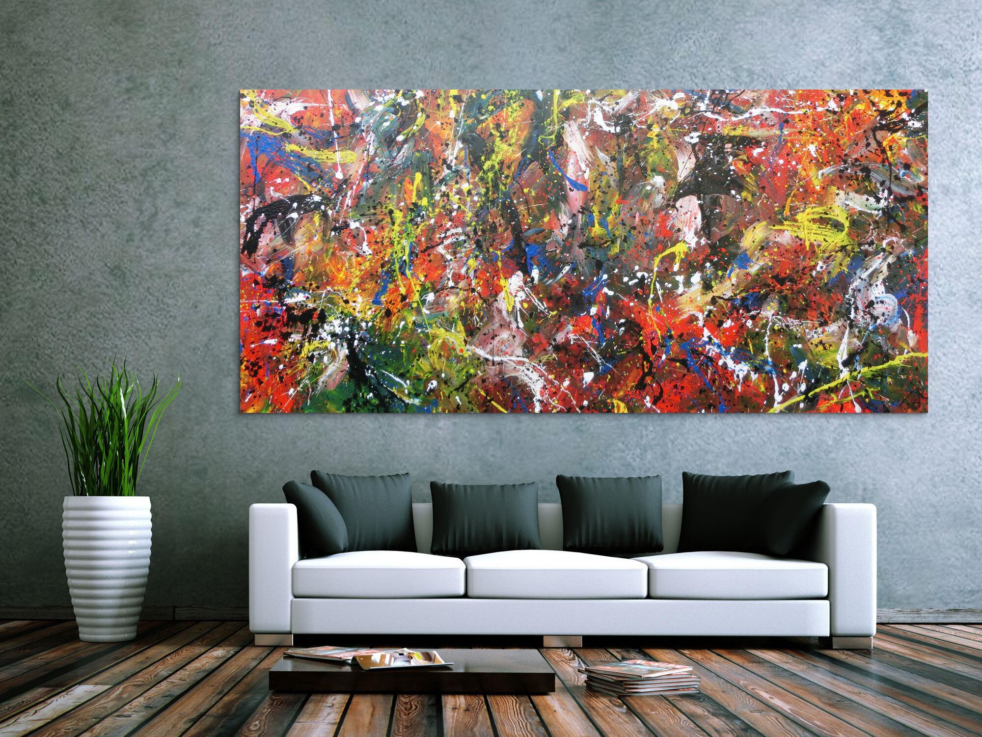 Abstraktes Acrylbild sehr bunt Actionpainting modern und viele bunte Farben