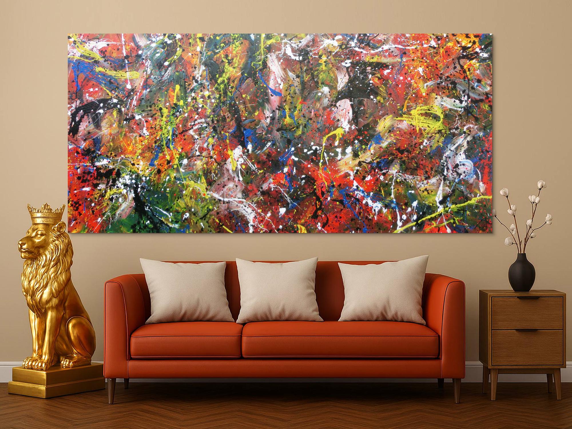 Abstraktes Acrylbild sehr bunt Actionpainting modern und viele bunte Farben