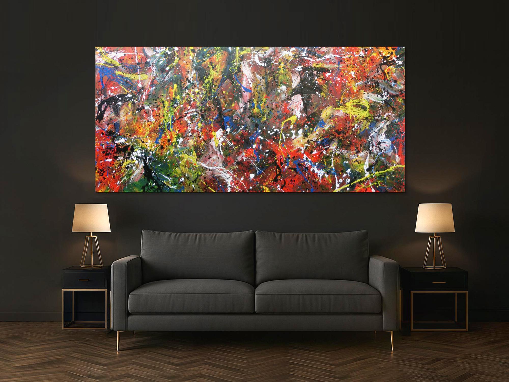 Abstraktes Acrylbild sehr bunt Actionpainting modern und viele bunte Farben