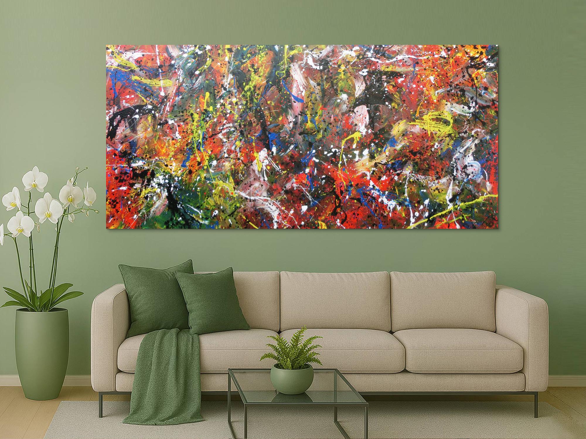 Abstraktes Acrylbild sehr bunt Actionpainting modern und viele bunte Farben