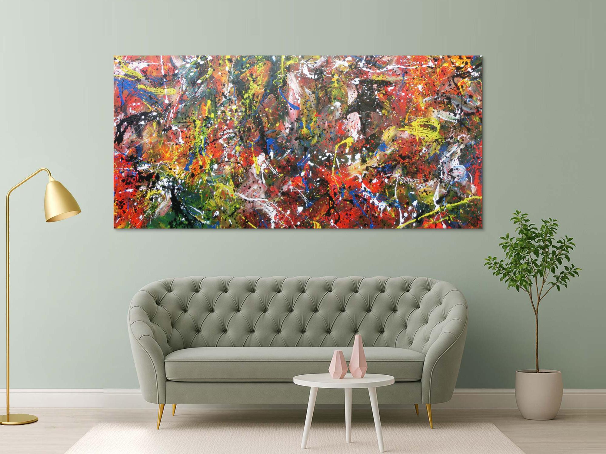 Abstraktes Acrylbild sehr bunt Actionpainting modern und viele bunte Farben