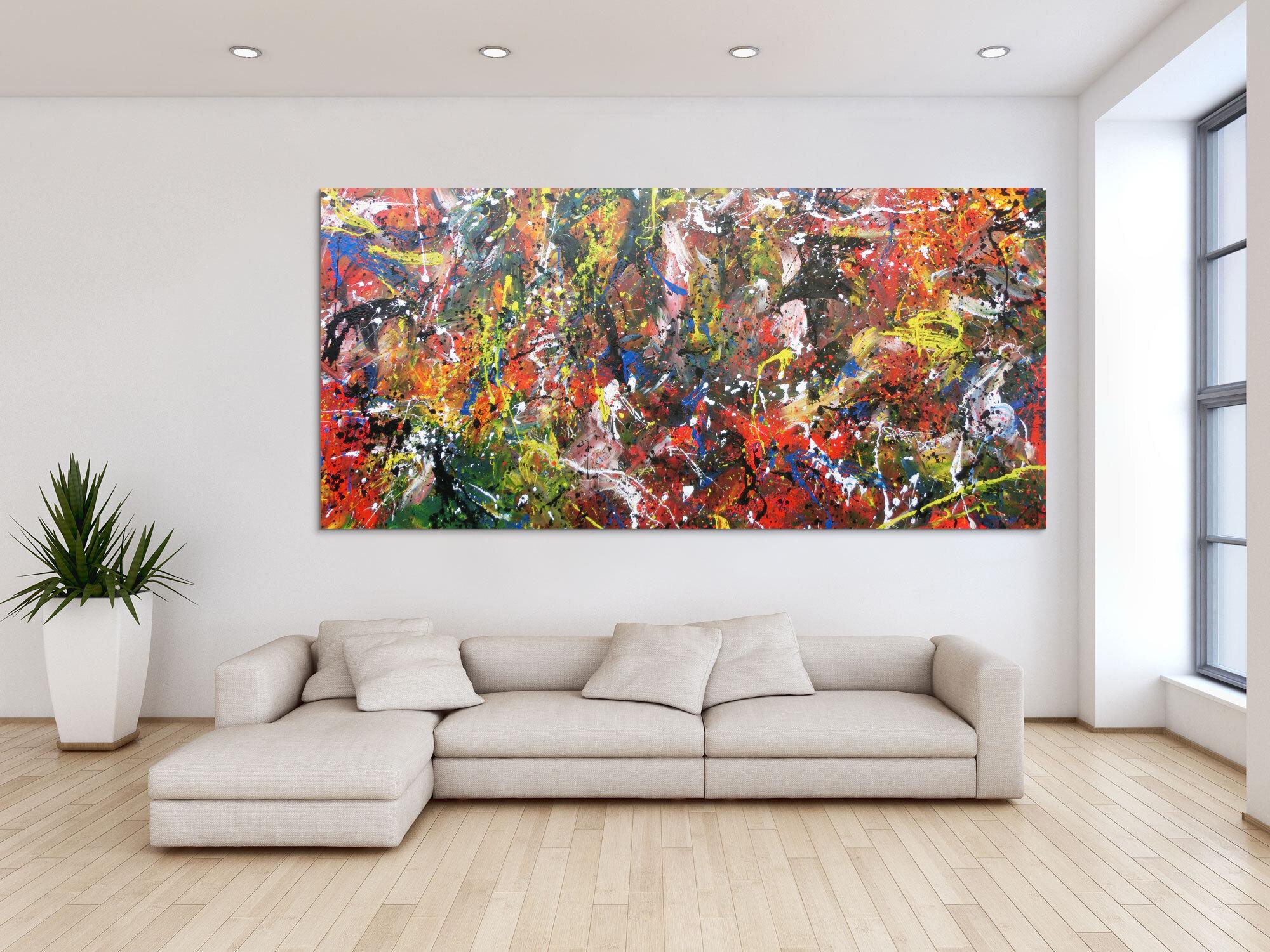 Abstraktes Acrylbild sehr bunt Actionpainting modern und viele bunte Farben