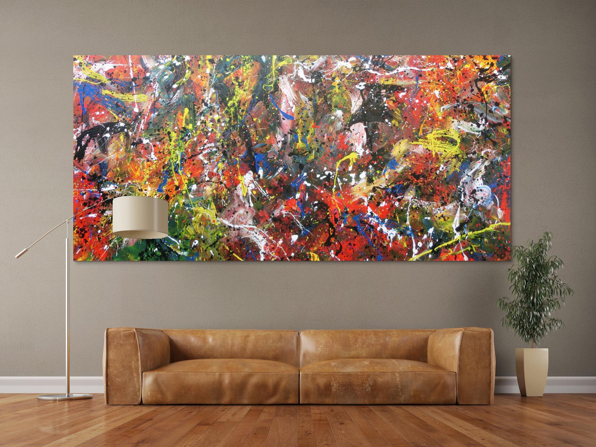 Abstraktes Acrylbild sehr bunt Actionpainting modern und viele bunte Farben