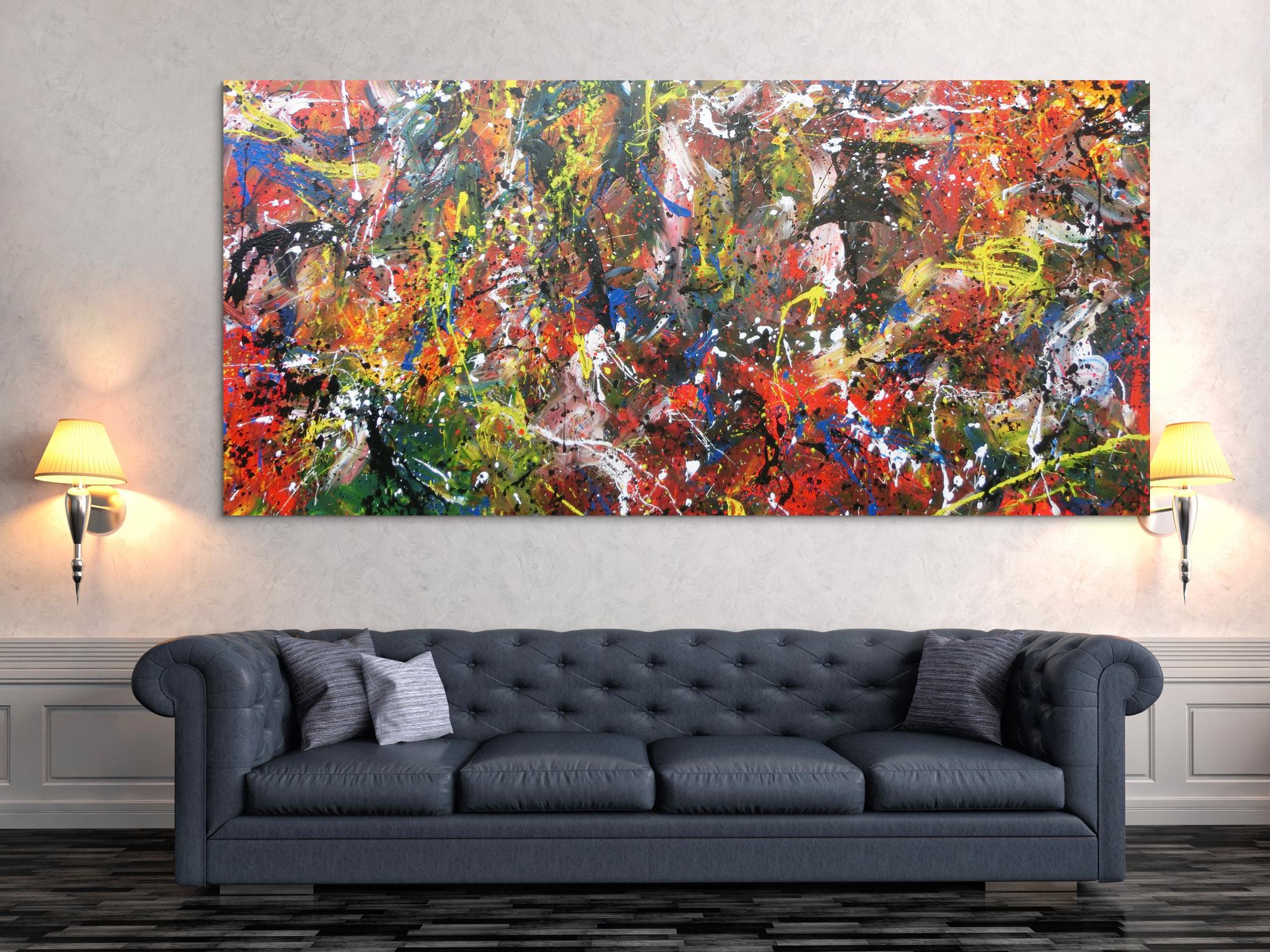 Abstraktes Acrylbild sehr bunt Actionpainting modern und viele bunte Farben