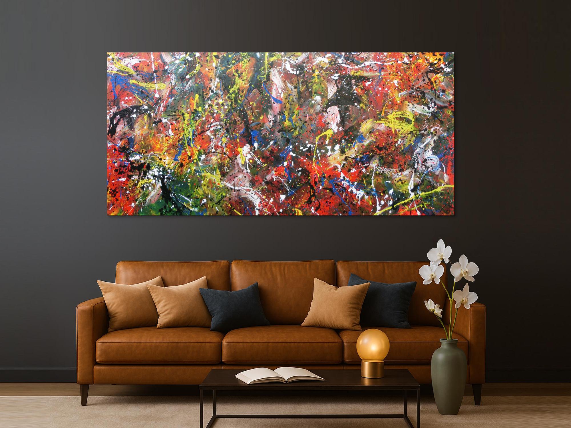 Abstraktes Acrylbild sehr bunt Actionpainting modern und viele bunte Farben