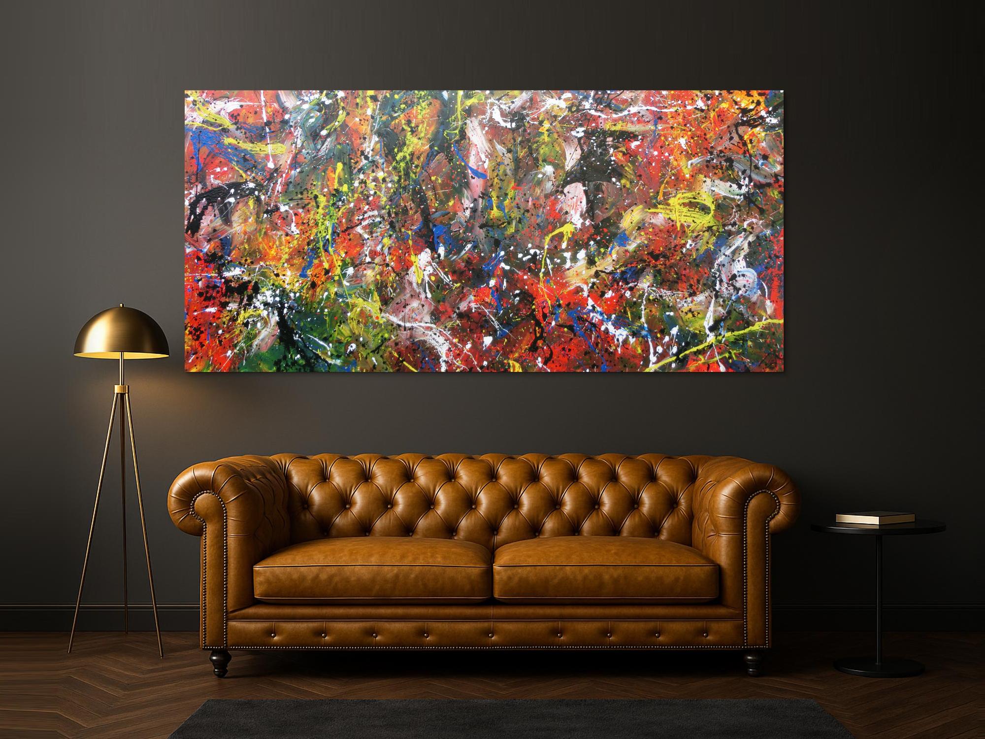 Abstraktes Acrylbild sehr bunt Actionpainting modern und viele bunte Farben