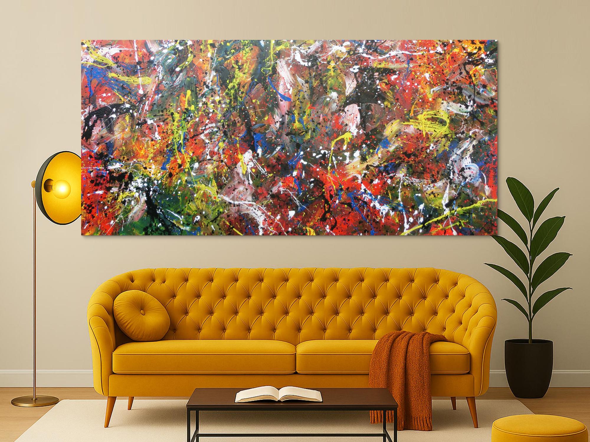 Abstraktes Acrylbild sehr bunt Actionpainting modern und viele bunte Farben