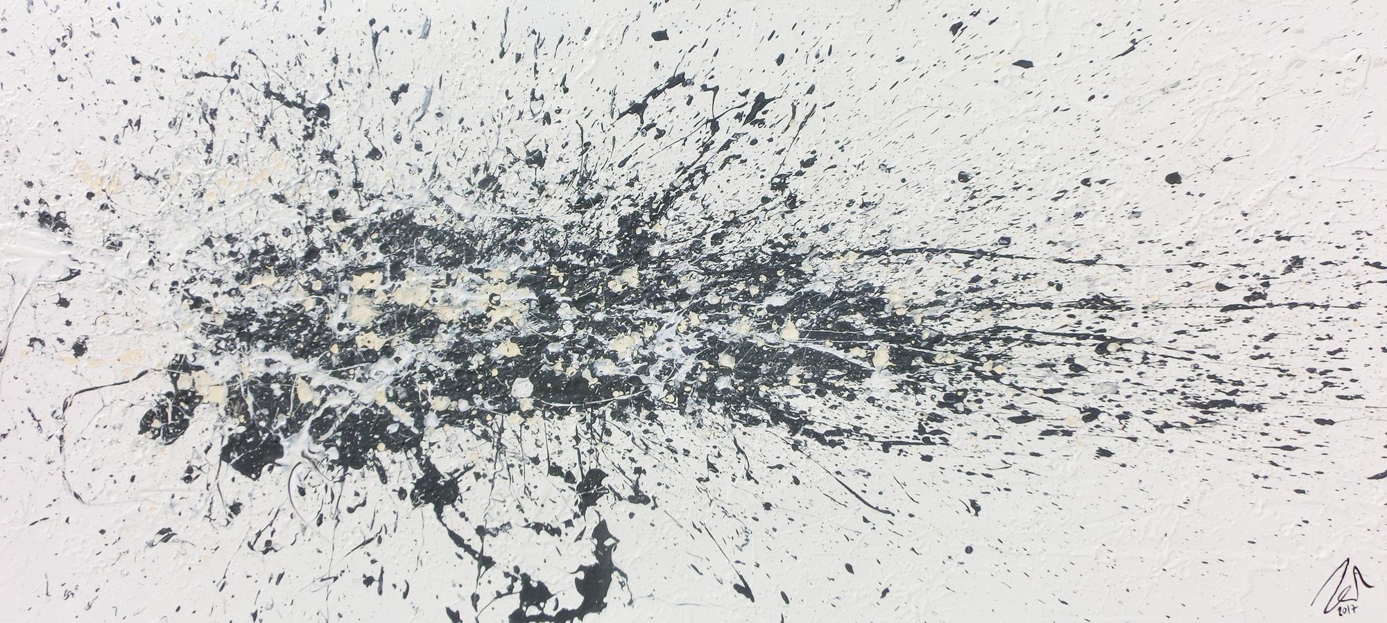 Abstraktes Acrylbild Actionpainting schlicht weiß grau beige