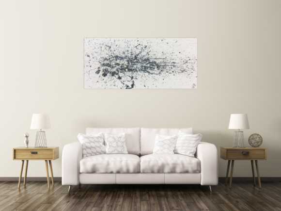 Abstraktes Acrylbild Actionpainting schlicht weiß grau beige