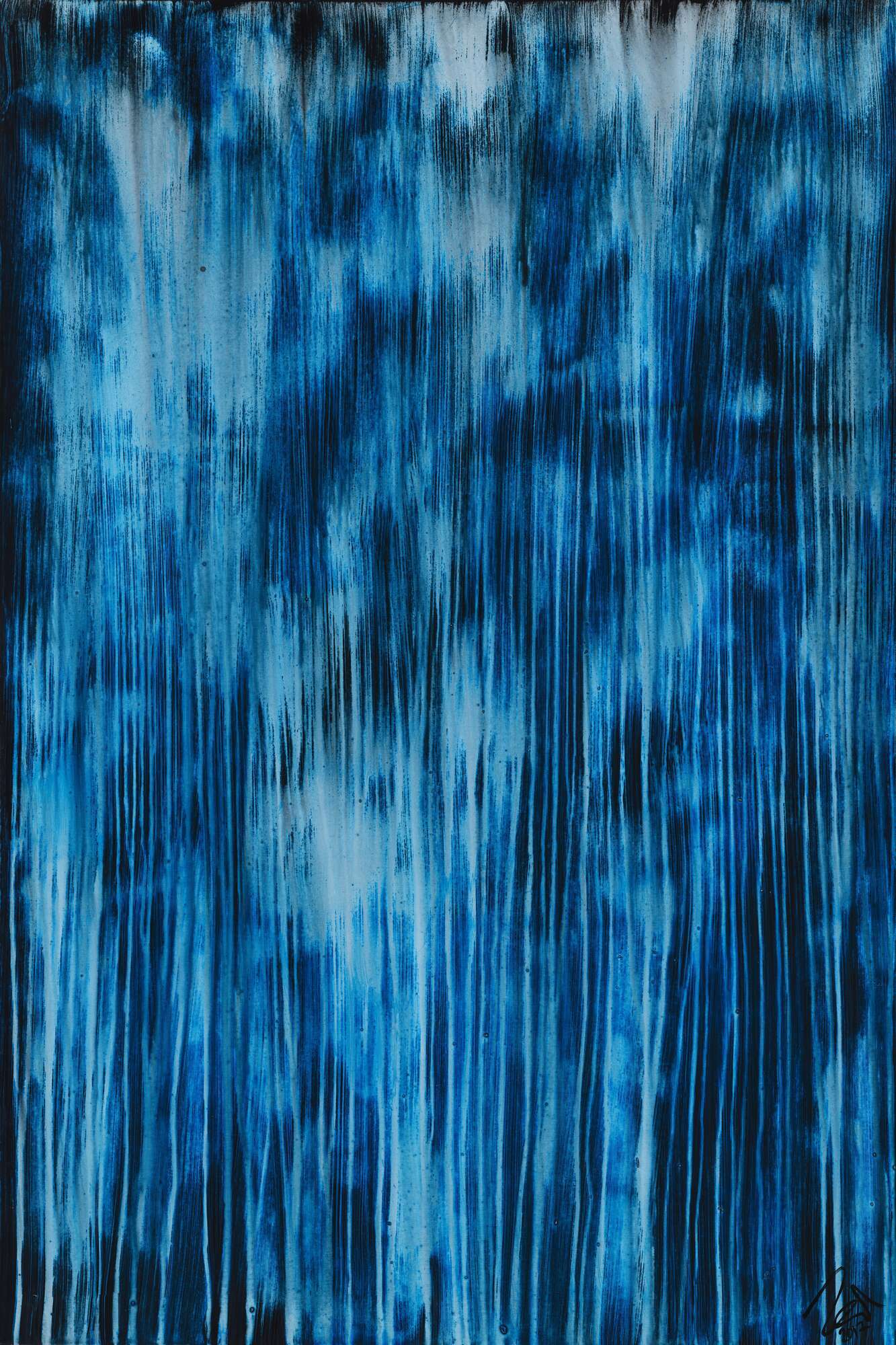 Original Gemälde abstrakt 150x100cm Minimalistisch expressionistisch auf Leinwand Mischtechnik blau hellblau türkis hochwertig