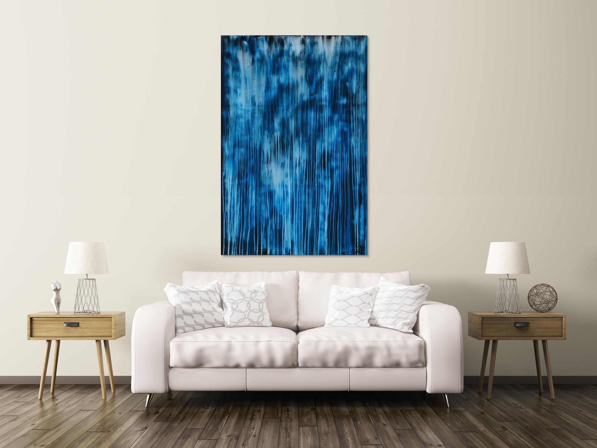 Original Gemälde abstrakt 150x100cm Minimalistisch expressionistisch auf Leinwand Mischtechnik blau hellblau türkis hochwertig