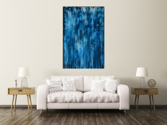 Original Gemälde abstrakt 150x100cm Minimalistisch expressionistisch auf Leinwand Mischtechnik blau hellblau türkis hochwertig