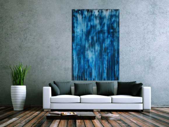 Original Gemälde abstrakt 150x100cm Minimalistisch expressionistisch auf Leinwand Mischtechnik blau hellblau türkis hochwertig