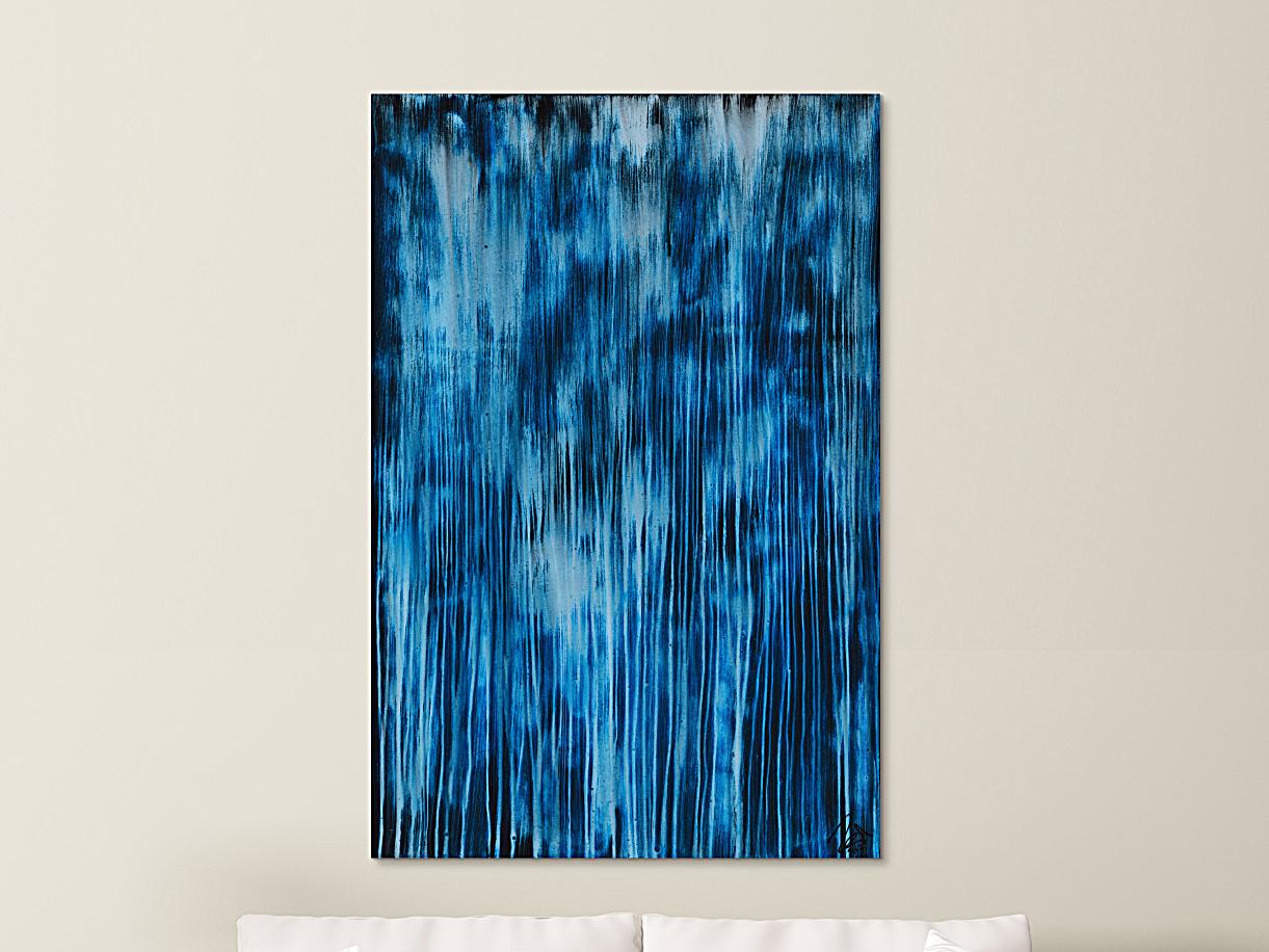 Original Gemälde abstrakt 150x100cm Minimalistisch expressionistisch auf Leinwand Mischtechnik blau hellblau türkis hochwertig