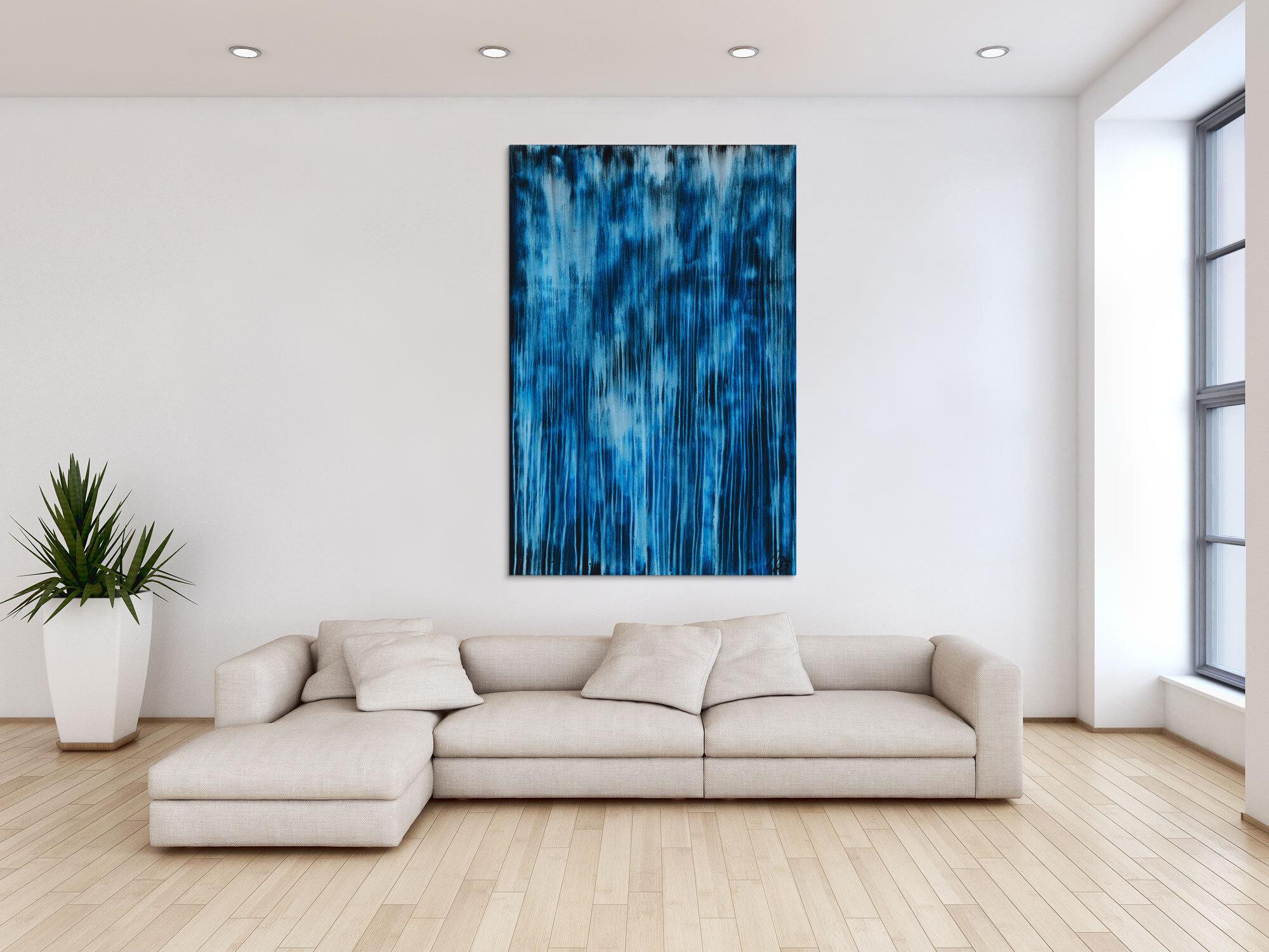 Original Gemälde abstrakt 150x100cm Minimalistisch expressionistisch auf Leinwand Mischtechnik blau hellblau türkis hochwertig