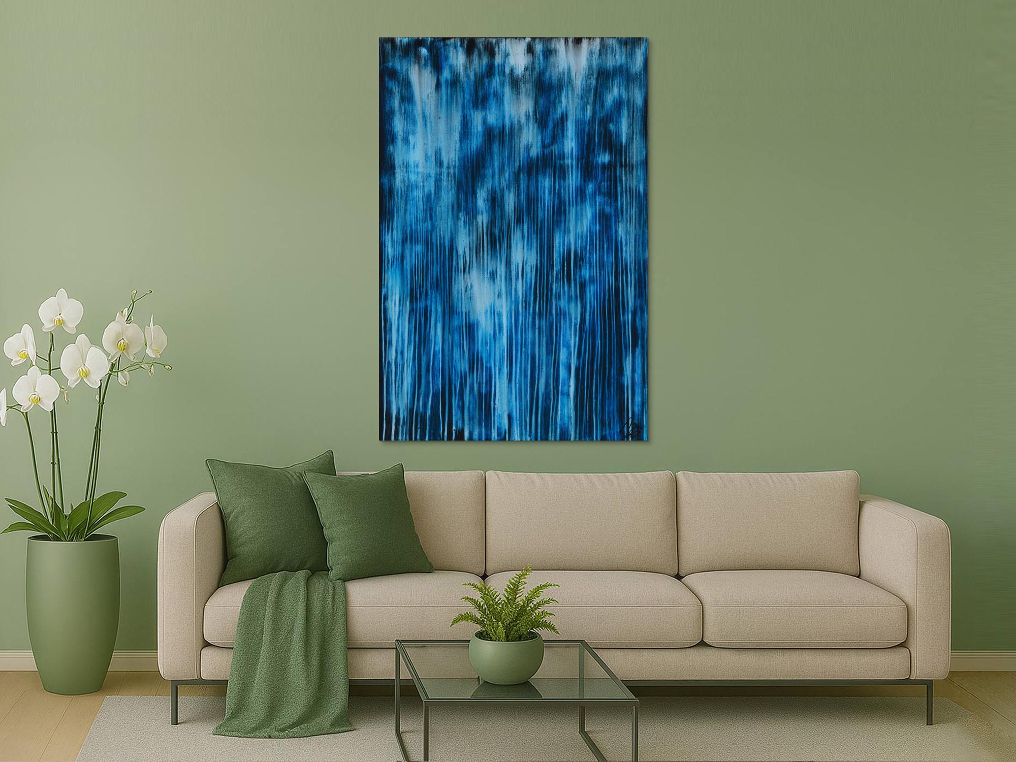 Original Gemälde abstrakt 150x100cm Minimalistisch expressionistisch auf Leinwand Mischtechnik blau hellblau türkis hochwertig