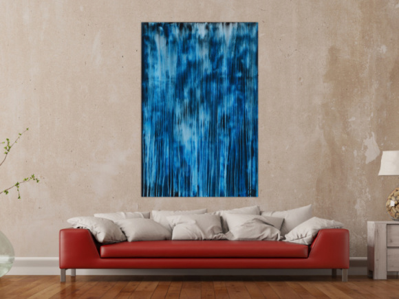 Original Gemälde abstrakt 150x100cm Minimalistisch expressionistisch auf Leinwand Mischtechnik blau hellblau türkis hochwertig