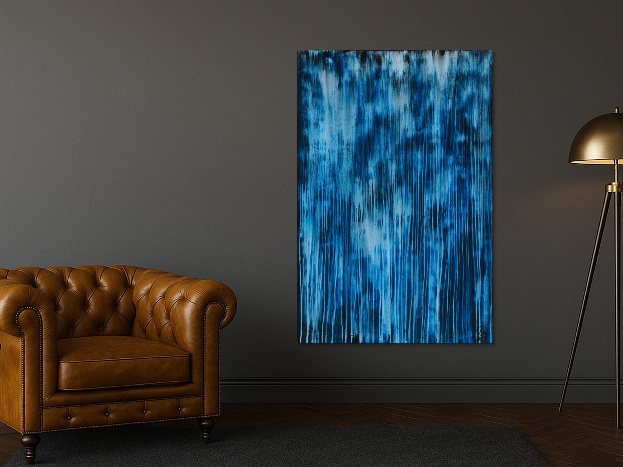 Original Gemälde abstrakt 150x100cm Minimalistisch expressionistisch auf Leinwand Mischtechnik blau hellblau türkis hochwertig