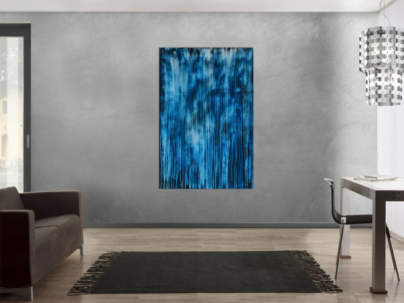 Original Gemälde abstrakt 150x100cm Minimalistisch expressionistisch auf Leinwand Mischtechnik blau hellblau türkis hochwertig