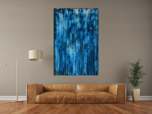 Original Gemälde abstrakt 150x100cm Minimalistisch expressionistisch auf Leinwand Mischtechnik blau hellblau türkis hochwertig